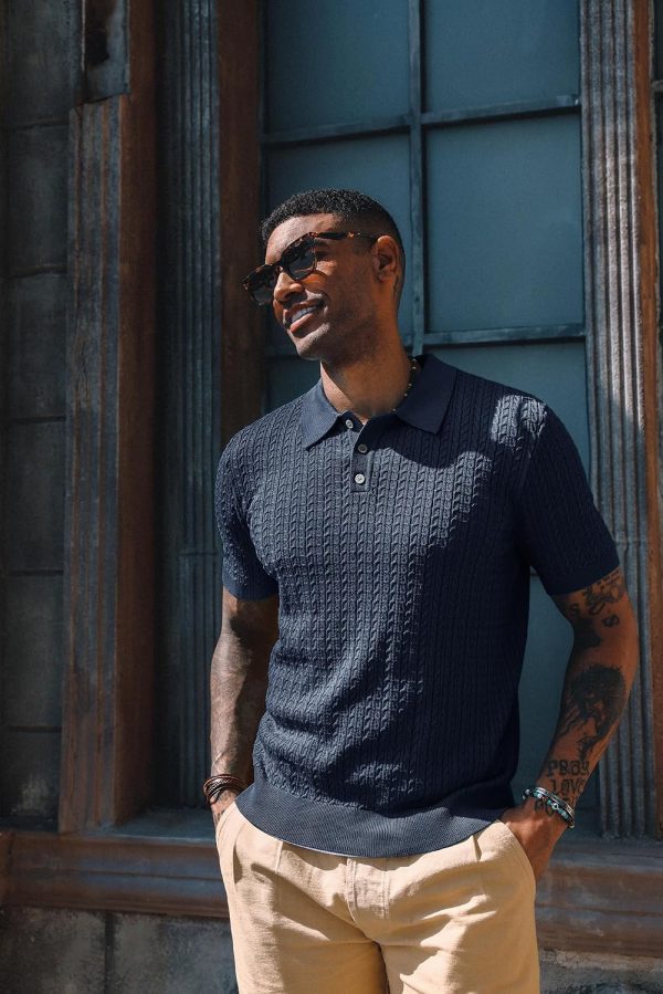 img-856ec69749f2e59448cc Men's Textured Knit Polo Shirt