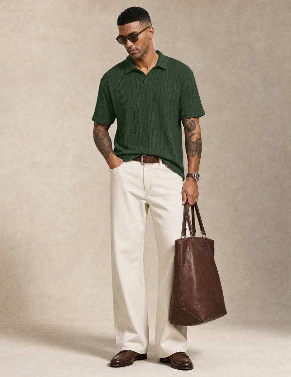 img-8cbc2eacba924347e627 Men's Textured Knit Polo Shirt