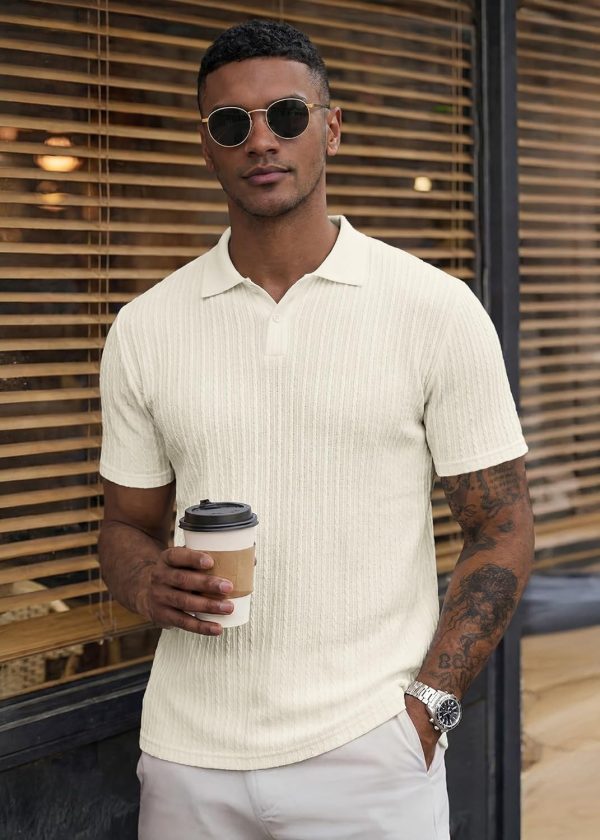 img-de9e70cf5d68fdbd21bc Men's Textured Knit Polo Shirt